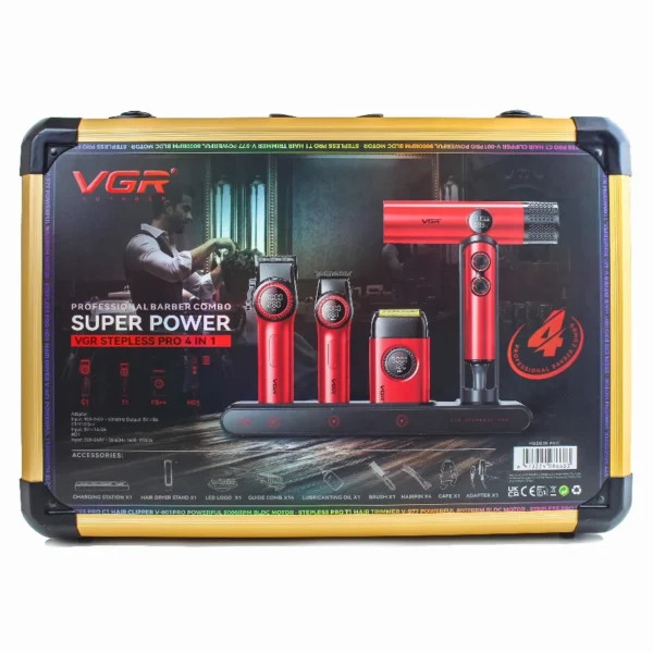 ماشین اصلاح(ست حرفه ای آرایشگری) VGR وی جی آر مدل SUPER POWER PRO 4 IN 1